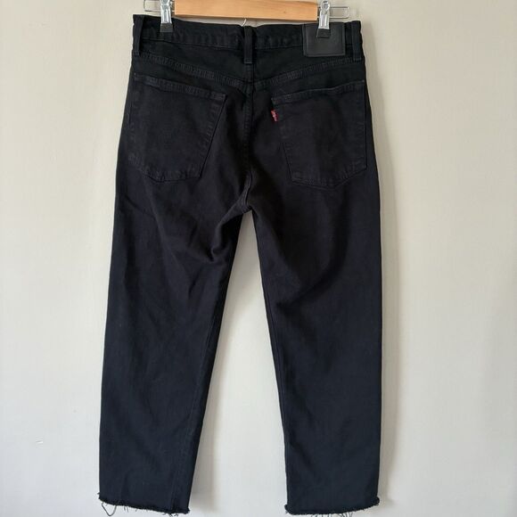 Levi’s Premium Wedgie Straight Leg Jeans Black Raw Hem Womens Size 27 Button Fly - Picture 2 of 16